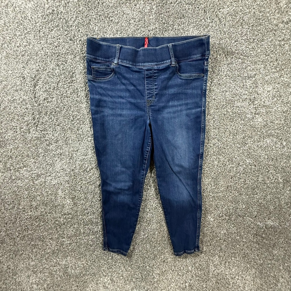 Spanx Ankle Skinny Jeans Womens 1X Petite Medium Indigo Pull On Stretch Denim